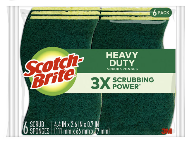 SCRUB SPONGES, HEAVY DUTY, SCOTCH-BRITE, GREEN/YELLOW, 6/PK LARGE